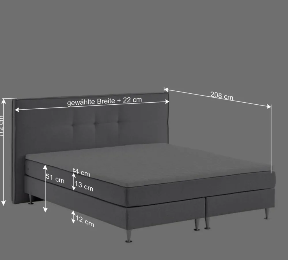 Wohnen Betten<H3 Boxspringbett in Hellgrau Stoff & Chrom - Tuwedia