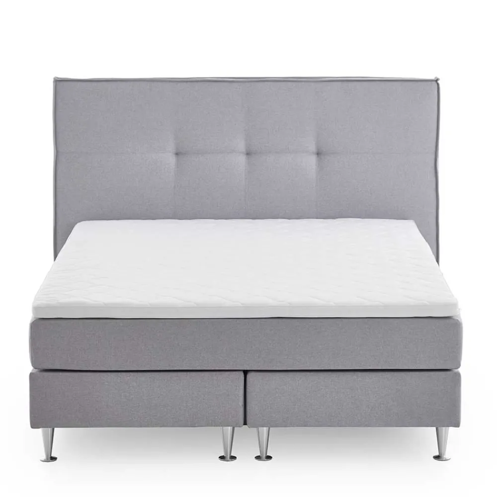 Wohnen Betten<H3 Boxspringbett in Hellgrau Stoff & Chrom - Tuwedia
