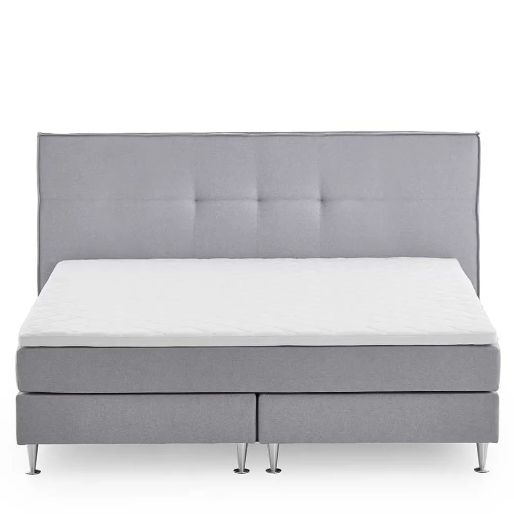 Wohnen Betten<H3 Boxspringbett in Hellgrau Stoff & Chrom - Tuwedia
