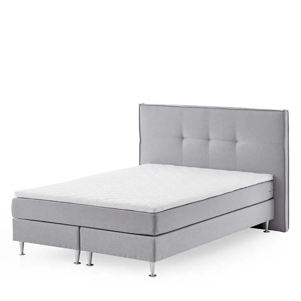 Wohnen Betten<H3 Boxspringbett in Hellgrau Stoff & Chrom - Tuwedia