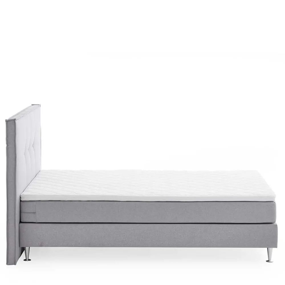 Wohnen Betten<H3 Boxspringbett in Hellgrau Stoff & Chrom - Tuwedia