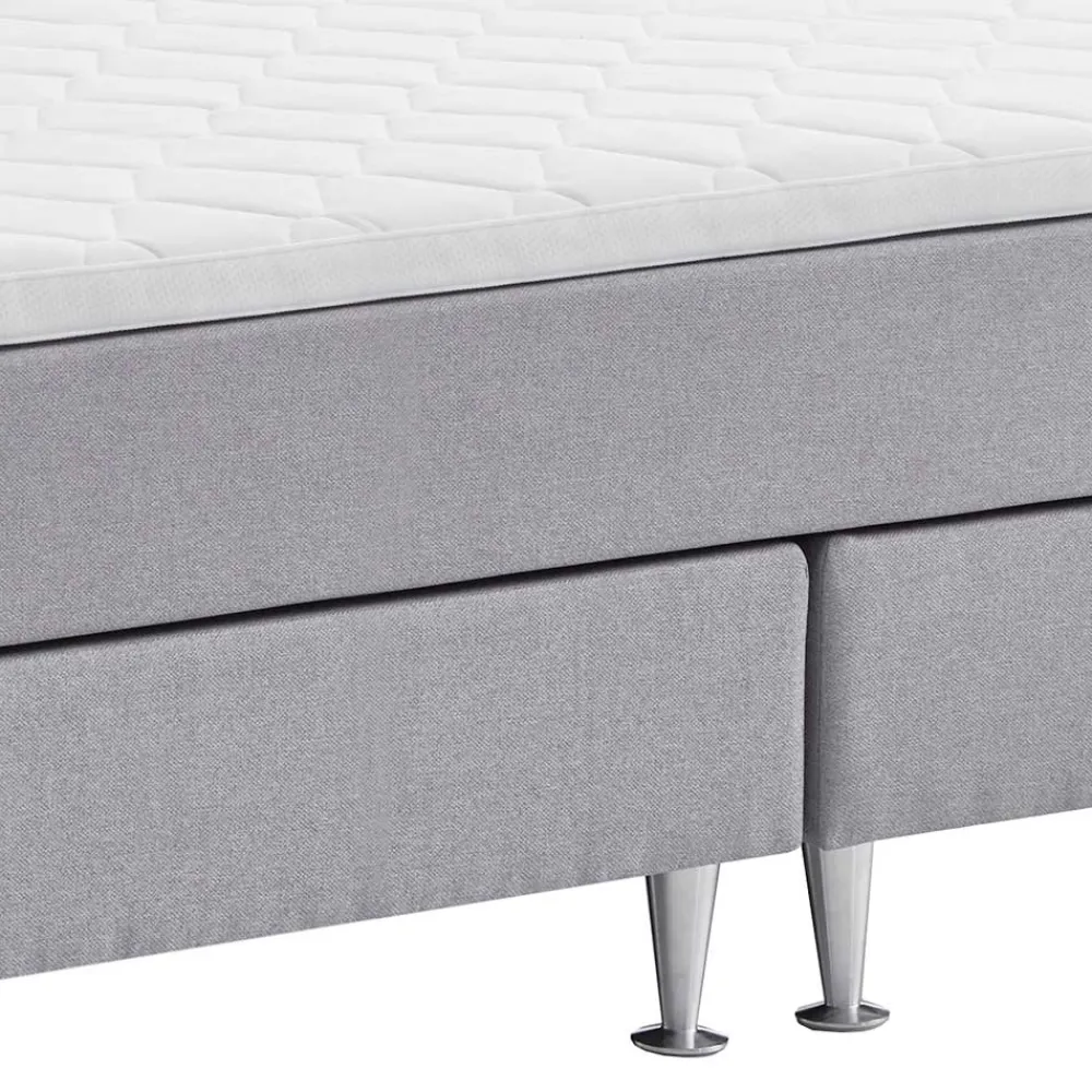 Wohnen Betten<H3 Boxspringbett in Hellgrau Stoff & Chrom - Tuwedia