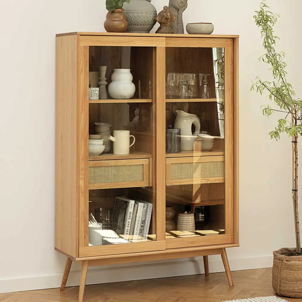 Wohnen Highboards|Vitrinen<Helles Highboard mit Glas in Natur - Saltenas
