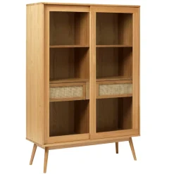 Wohnen Highboards|Vitrinen<Helles Highboard mit Glas in Natur - Saltenas