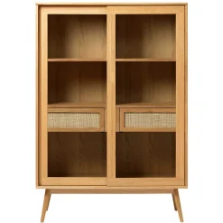 Wohnen Highboards|Vitrinen<Helles Highboard mit Glas in Natur - Saltenas