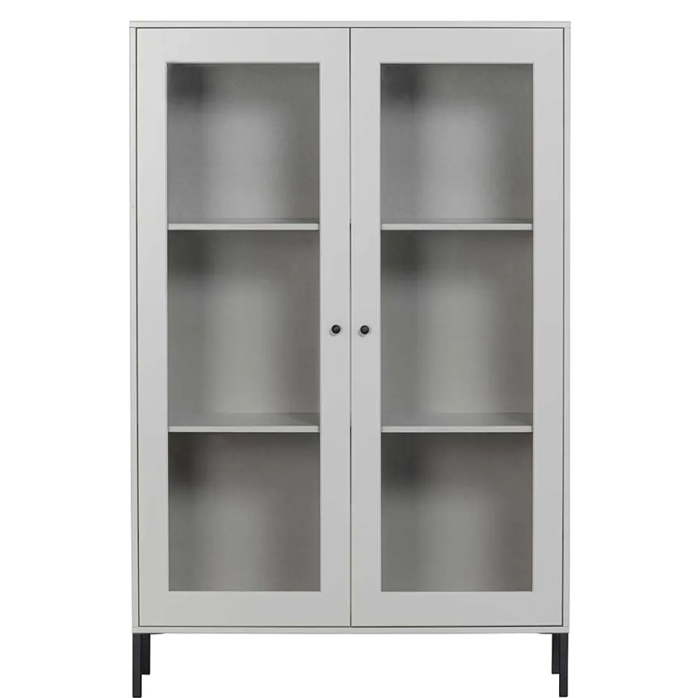 Wohnen Highboards|Vitrinen<Hellgraue Vitrine aus Kiefer - 2-türig - Luvega
