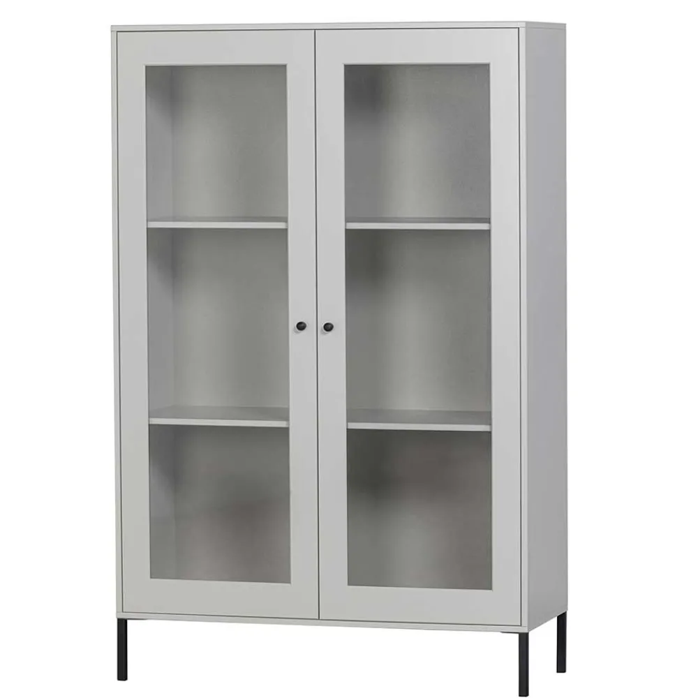 Wohnen Highboards|Vitrinen<Hellgraue Vitrine aus Kiefer - 2-türig - Luvega
