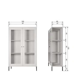 Wohnen Highboards|Vitrinen<Hellgraue Vitrine aus Kiefer - 2-türig - Luvega