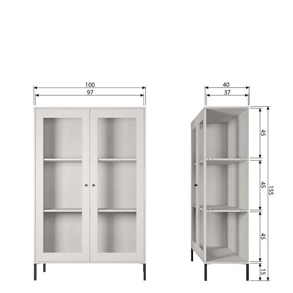 Wohnen Highboards|Vitrinen<Hellgraue Vitrine aus Kiefer - 2-türig - Luvega