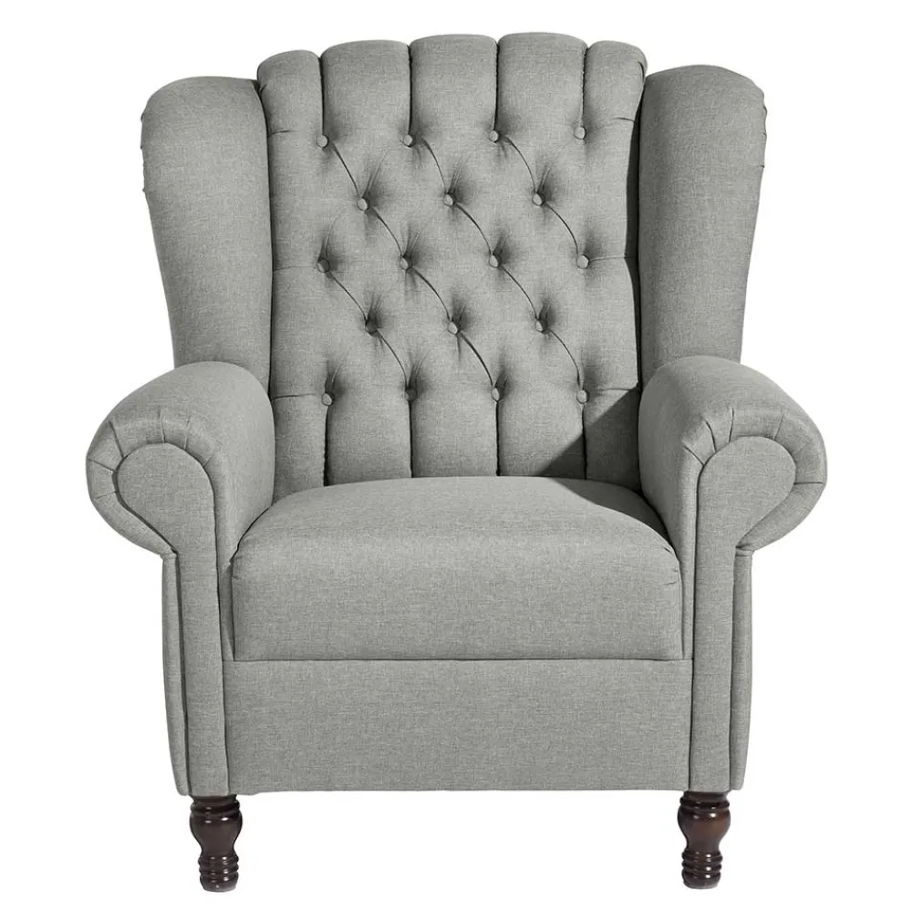 Wohnen Sessel<Hellgrauer Chesterfield-Sessel mit Ohren - Barreff