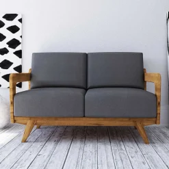 Wohnen Sofas<Hellgraues Stoff Sofa mit Wildeiche Gestell - Hardus