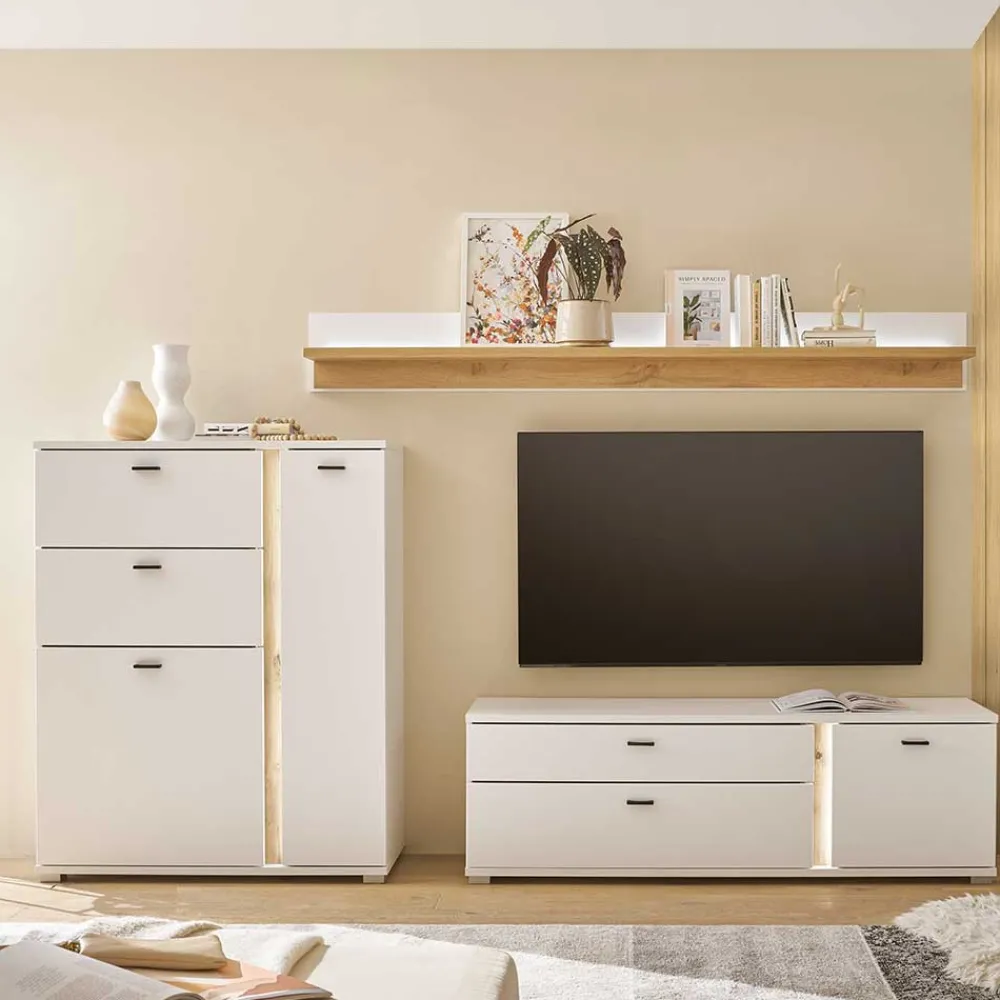 Wohnen Wohnwände<Highboard & TV Lowboard & Wandboard Set - Racelyn (dreiteilig)