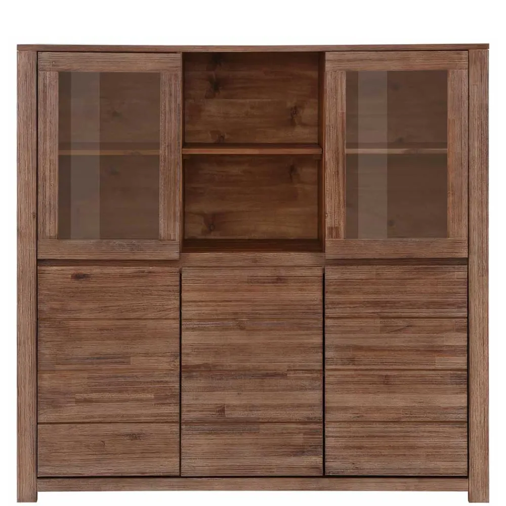 Wohnen Highboards|Vitrinen<Highboard aus Akazie Massivholz und Glas - Ruffes