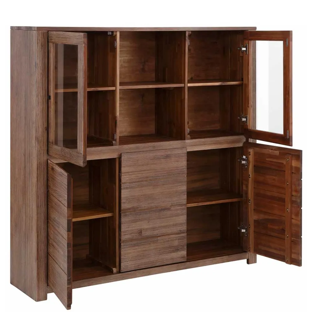 Wohnen Highboards|Vitrinen<Highboard aus Akazie Massivholz und Glas - Ruffes