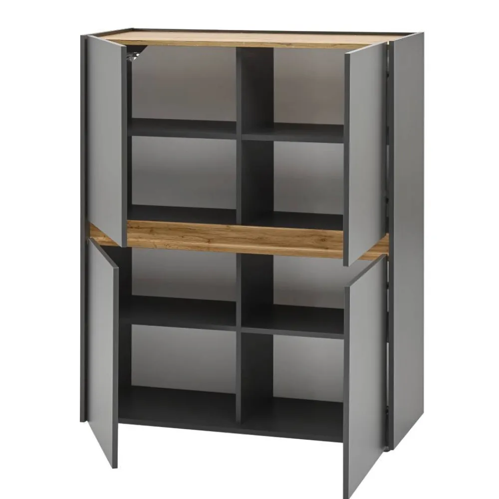Wohnen Highboards<Highboard in Anthrazit & Wildeiche Dekor - Ahilav