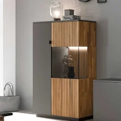 Wohnen Highboards|Vitrinen<Highboard in Eiche Bianco und Anthrazit - Cruzca I