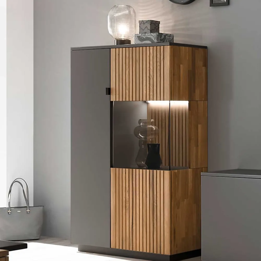 Wohnen Highboards|Vitrinen<Highboard in Eiche Bianco und Anthrazit - Cruzca I