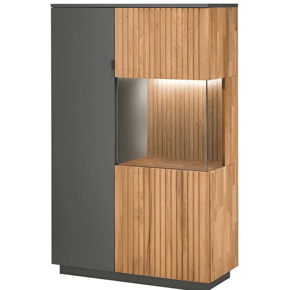 Wohnen Highboards|Vitrinen<Highboard in Eiche Bianco und Anthrazit - Cruzca I