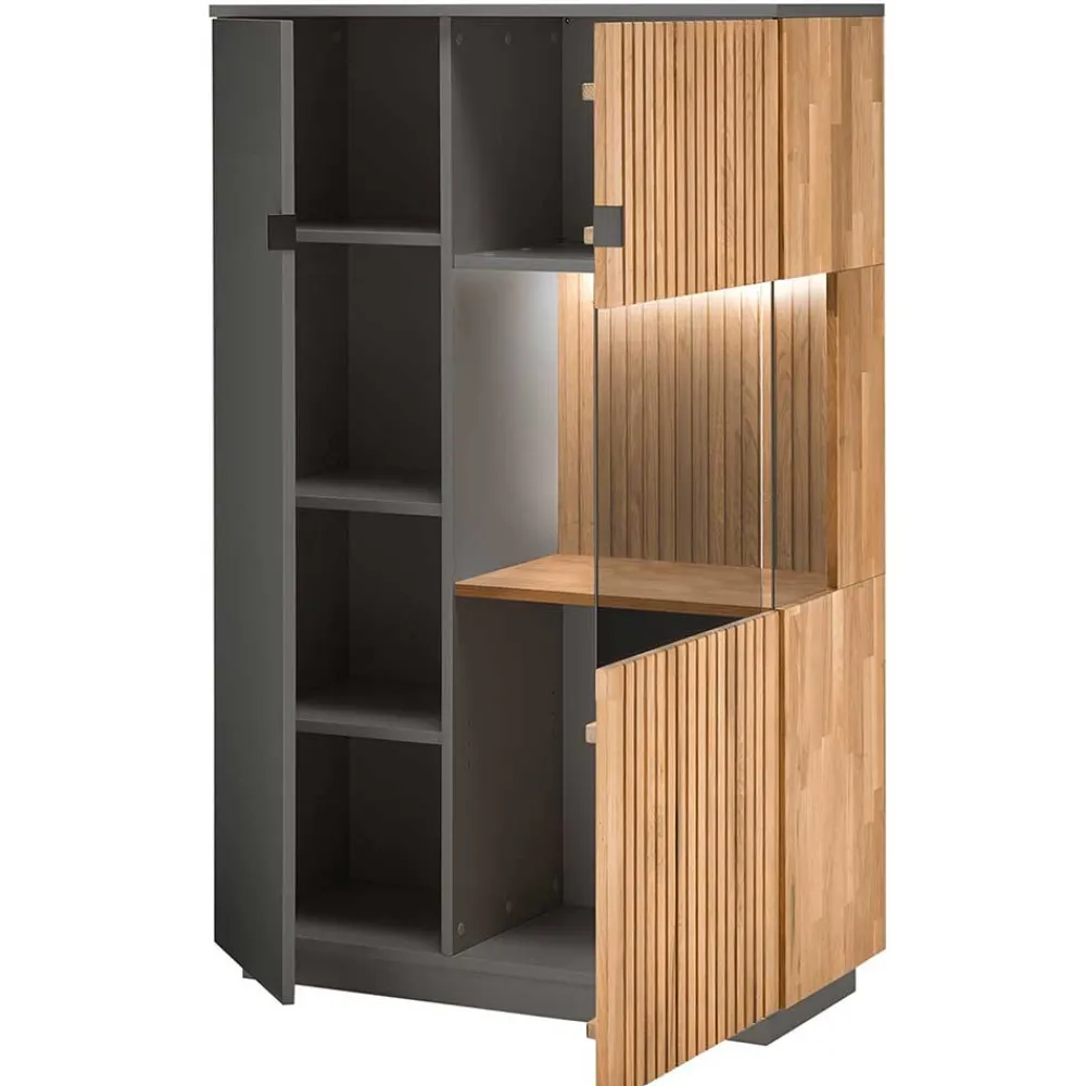 Wohnen Highboards|Vitrinen<Highboard in Eiche Bianco und Anthrazit - Cruzca I
