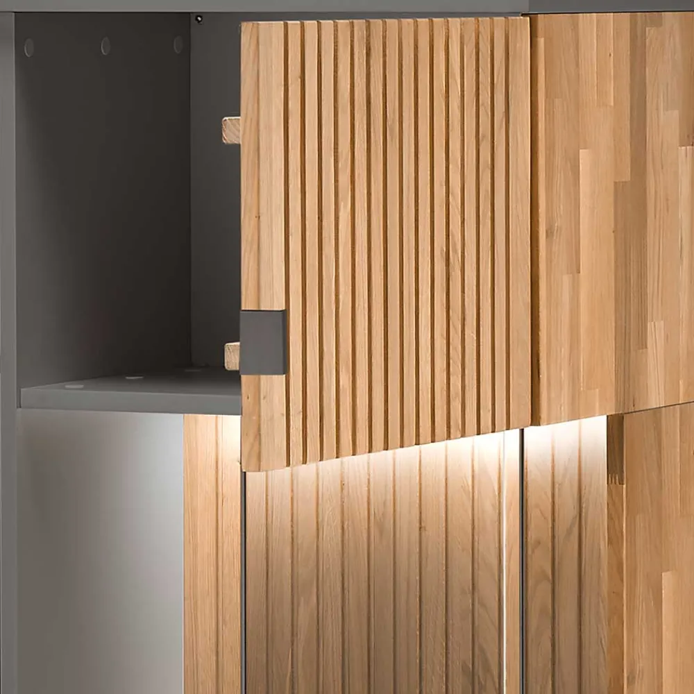 Wohnen Highboards|Vitrinen<Highboard in Eiche Bianco und Anthrazit - Cruzca I