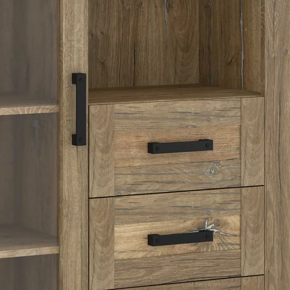 Wohnen Highboards<Highboard in Eiche Dunkel mit Glaseinsatz - Hilary