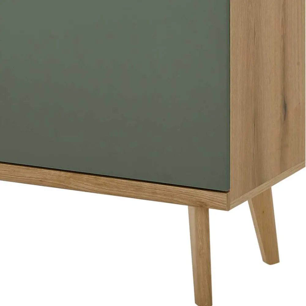 Wohnen Highboards|Vitrinen<Highboard in Graugrün und Wildeiche - Oliva