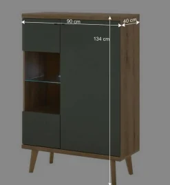 Wohnen Highboards|Vitrinen<Highboard in Graugrün und Wildeiche - Oliva