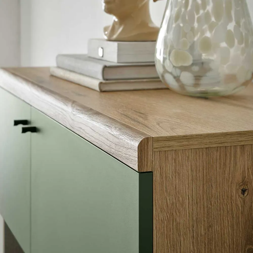 Wohnen Highboards|Vitrinen<Highboard in Graugrün und Wildeiche - Oliva