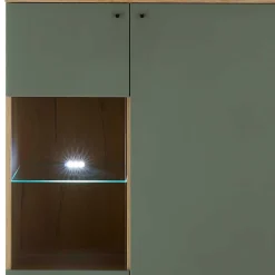 Wohnen Highboards|Vitrinen<Highboard in Graugrün und Wildeiche - Oliva