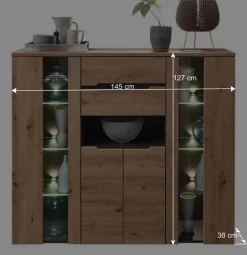 Wohnen Highboards<Highboard mit Glas & LED Licht - Kuetra