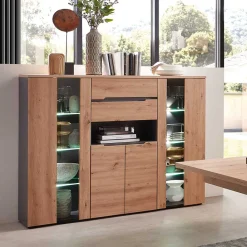 Wohnen Highboards<Highboard mit Glas & LED Licht - Kuetra