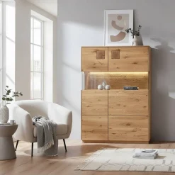 Wohnen Vitrinen|Schränke<Highboard mit Glaseinsatz aus Wildeiche massiv - Millena