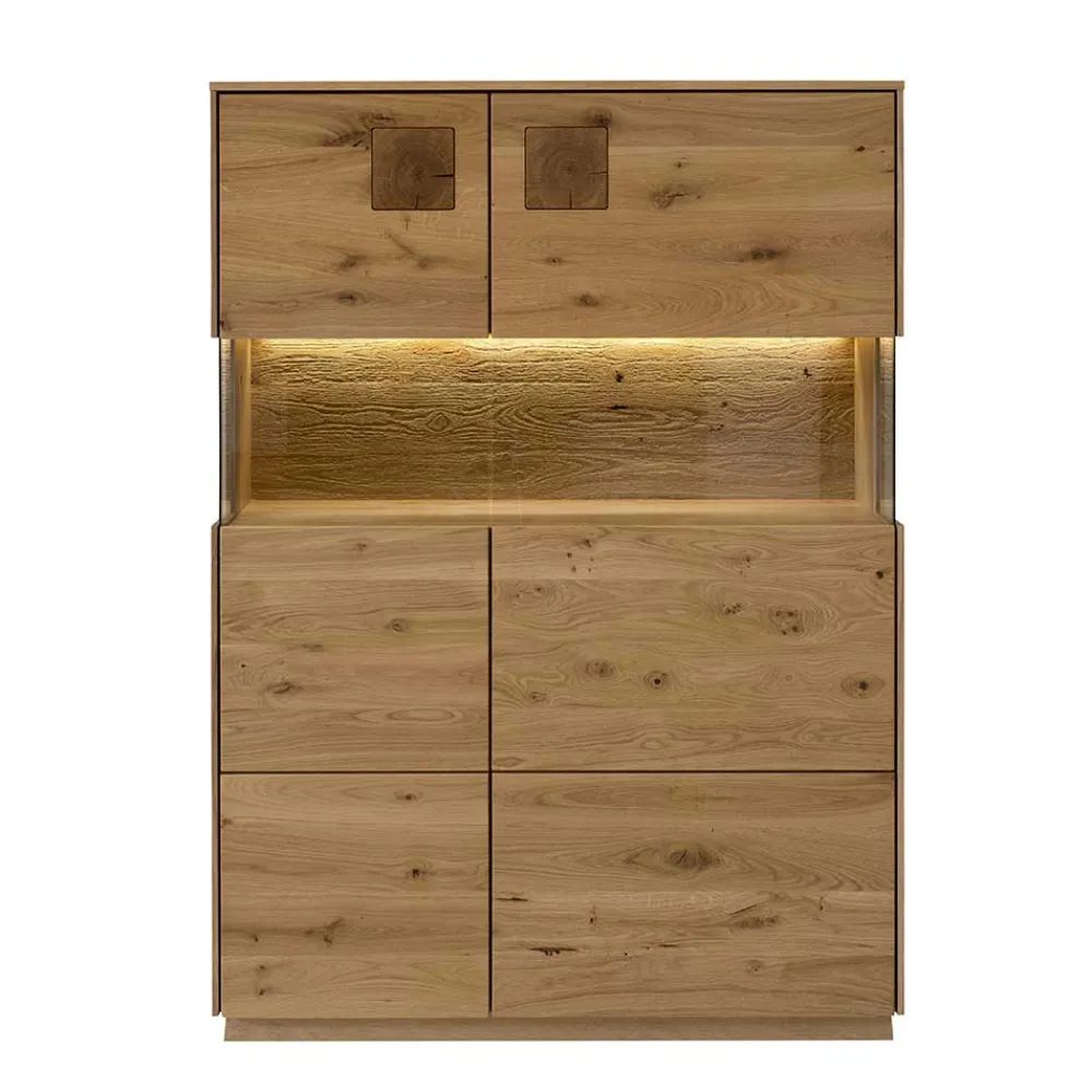 Wohnen Vitrinen|Schränke<Highboard mit Glaseinsatz aus Wildeiche massiv - Millena