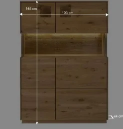 Wohnen Vitrinen|Schränke<Highboard mit Glaseinsatz aus Wildeiche massiv - Millena