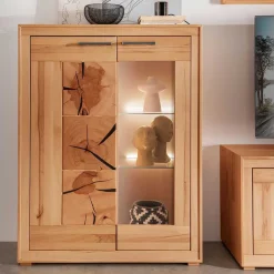 Wohnen Highboards|Schränke<Highboard mit Glaseinsatz aus geölter Kernbuche - Sarosca