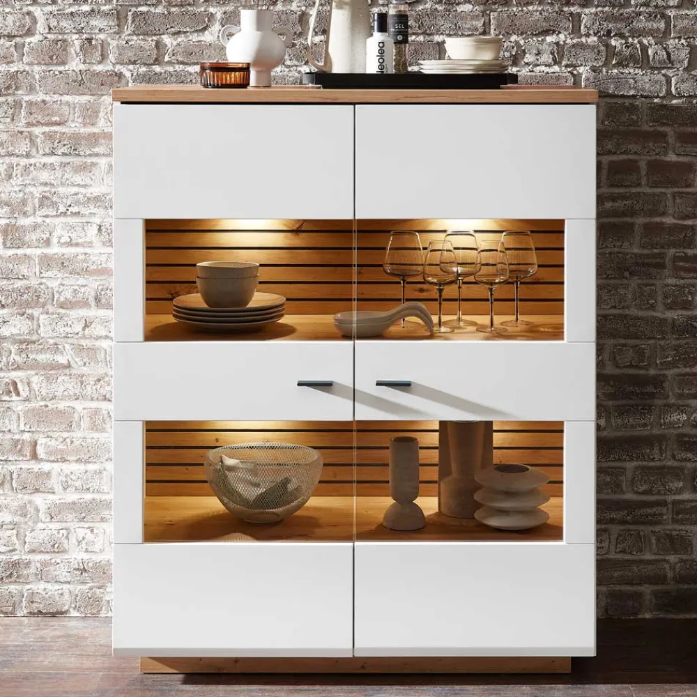 Wohnen Highboards|Vitrinen<Highboard mit Glaseinsätzen 2-türig - Niam