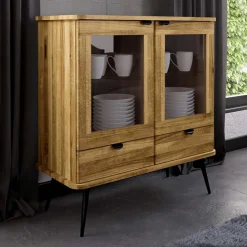Wohnen Vitrinen<Highboard mit Glastüren mit zwei Schubladen - Casarius