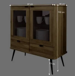Wohnen Vitrinen<Highboard mit Glastüren mit zwei Schubladen - Casarius