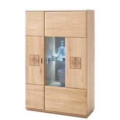 Wohnen Vitrinen|Schränke<Highboard 2-türig mit Glas-Einsatz Pontros in Eiche Bianco teilmassiv