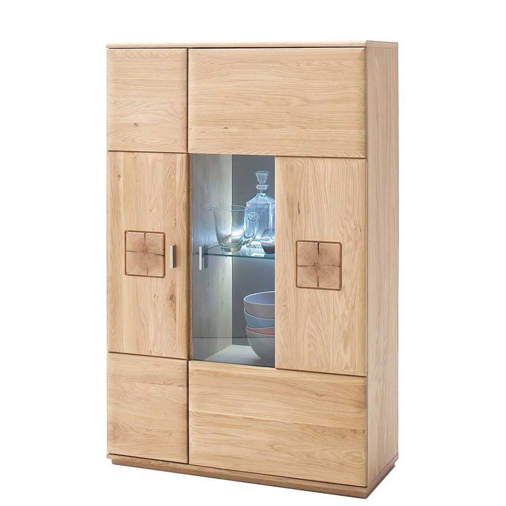 Wohnen Vitrinen|Schränke<Highboard 2-türig mit Glas-Einsatz Pontros in Eiche Bianco teilmassiv