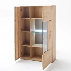Wohnen Vitrinen|Schränke<Highboard 2-türig mit Glas-Einsatz Pontros in Eiche Bianco teilmassiv