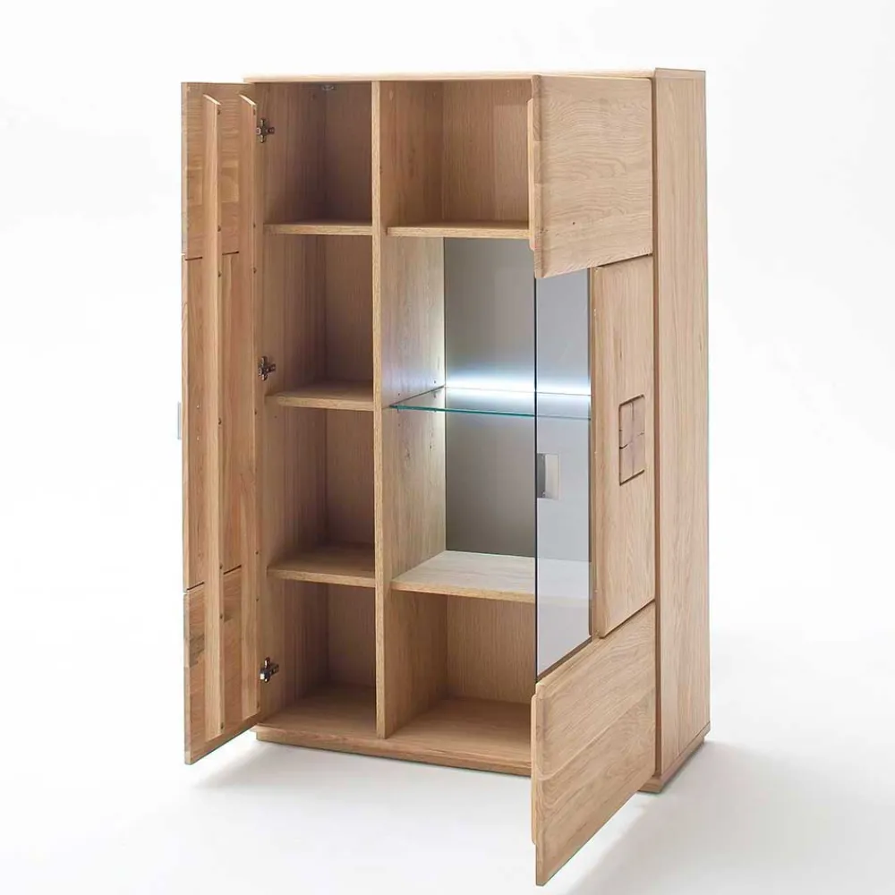 Wohnen Vitrinen|Schränke<Highboard 2-türig mit Glas-Einsatz Pontros in Eiche Bianco teilmassiv