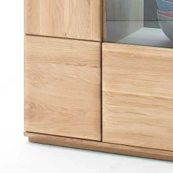 Wohnen Vitrinen|Schränke<Highboard 2-türig mit Glas-Einsatz Pontros in Eiche Bianco teilmassiv