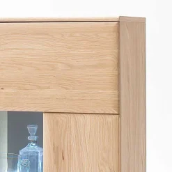 Wohnen Vitrinen|Schränke<Highboard 2-türig mit Glas-Einsatz Pontros in Eiche Bianco teilmassiv