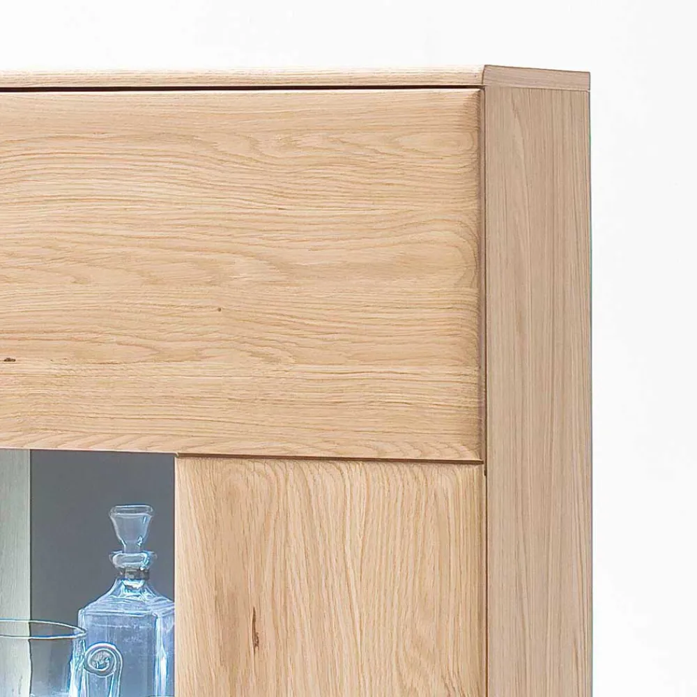 Wohnen Vitrinen|Schränke<Highboard 2-türig mit Glas-Einsatz Pontros in Eiche Bianco teilmassiv
