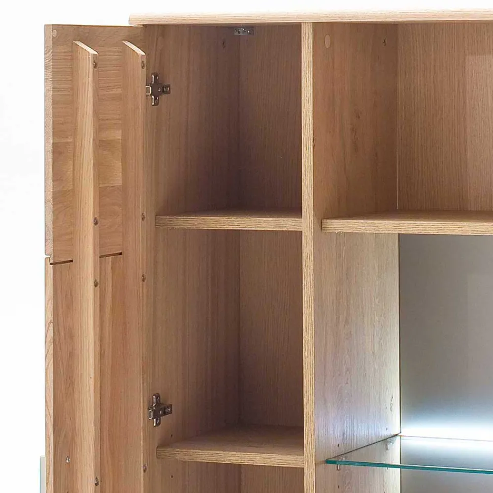 Wohnen Vitrinen|Schränke<Highboard 2-türig mit Glas-Einsatz Pontros in Eiche Bianco teilmassiv