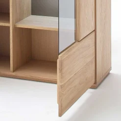Wohnen Vitrinen|Schränke<Highboard 2-türig mit Glas-Einsatz Pontros in Eiche Bianco teilmassiv