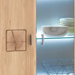 Wohnen Vitrinen|Schränke<Highboard 2-türig mit Glas-Einsatz Pontros in Eiche Bianco teilmassiv