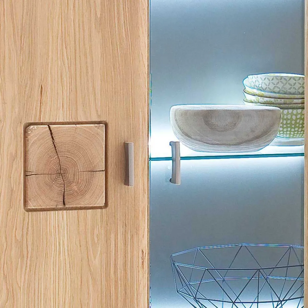 Wohnen Vitrinen|Schränke<Highboard 2-türig mit Glas-Einsatz Pontros in Eiche Bianco teilmassiv