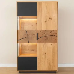 Wohnen Highboards|Vitrinen<Highboard Vitrine aus Eiche und Glas - Masicuri